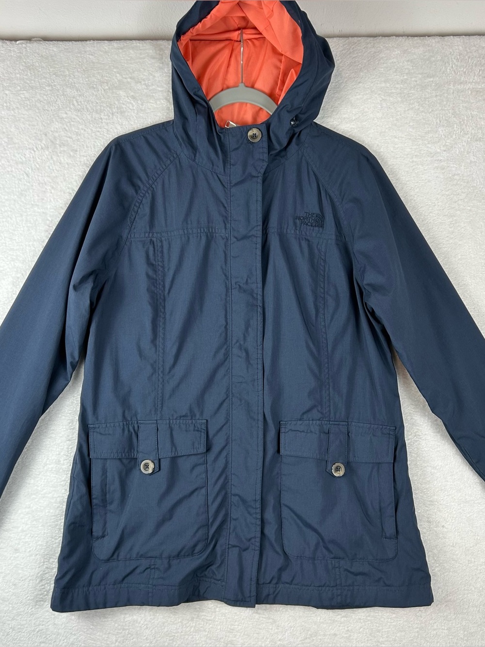 The North Face Rain Coat Women Large Navy Blue Hooded Hyvent Full zip Gorpcore